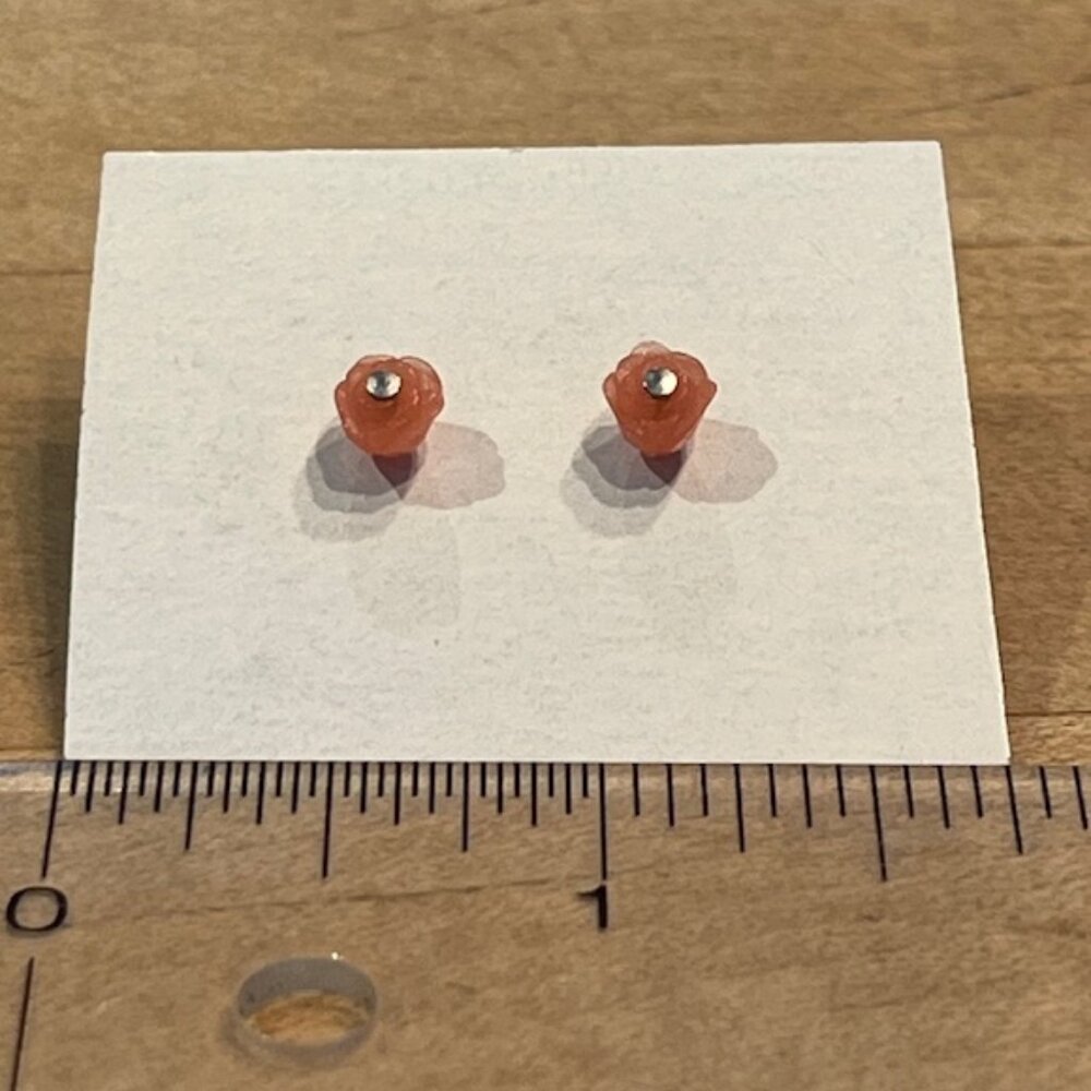 Tiny Carved Stone Rosebud Earrings - Picture 4 of 4